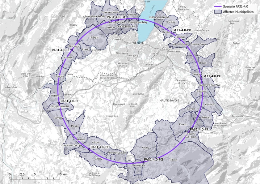 Map of region showing potential placement of FCC tunnel